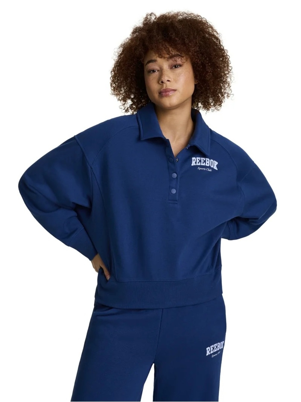 Reebok Women's Navy Peony All Seasons Oversized Polo Sweatshirt